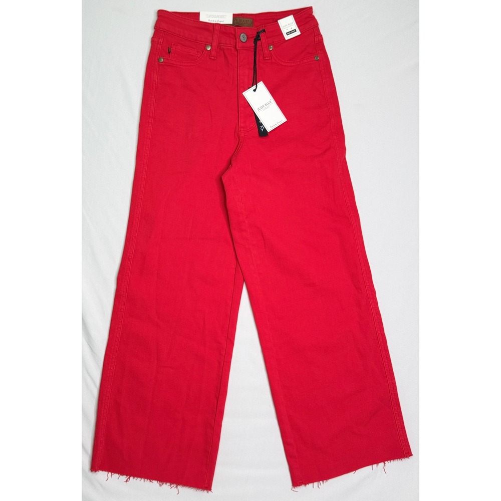 NWT Judy Blue Red Tummy Control Crop Wide Leg Jeans High Wasted Womens Size 1/25